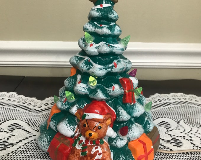 Ceramic  Christmas Tree, Small Tabletop Lighted Holiday Tree