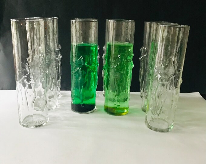 Vintage Libbey Glass Mid-Century Dancing Nude La’ Femme Cocktail Tumblers - Set of 10