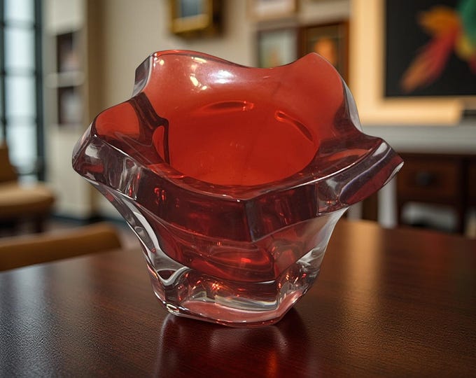 Vintage Votive Candle Holder Mikasa Pacific Wave Art Glass Red Votive Holder, Table Home Decor, Giftware