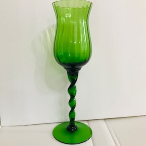 Vintage Italian Green Empoli Twisted Stem Vase, Votive Candle Holder