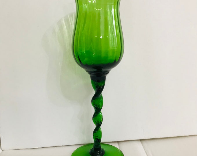 Vintage Italian Green Empoli Twisted Stem Vase, Votive Candle Holder