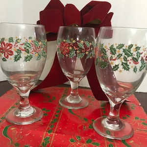 Libbey’s Holly Ribbon Wine/Water Goblets