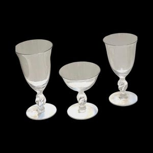 Imperial Glass (Ohio) Clear Twisted Stem Goblets,  Ice Tea,  Claret Wine, Champagne Glasses