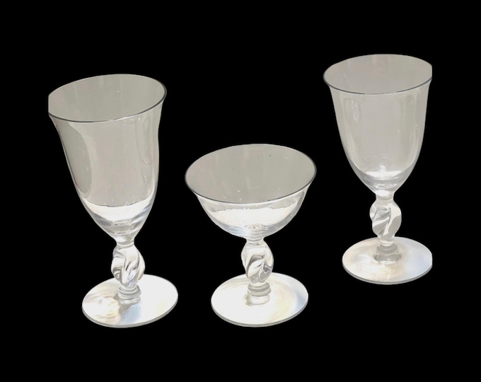 Imperial Glass (Ohio) Clear Twisted Stem Goblets,  Ice Tea,  Claret Wine, Champagne Glasses