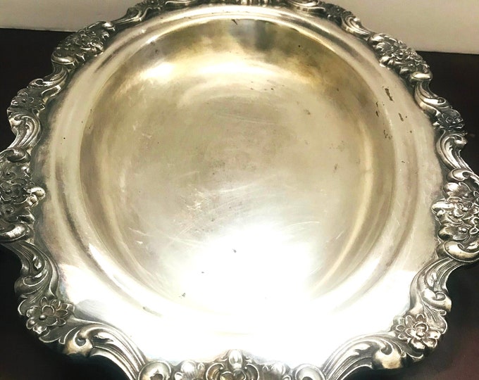 Silver plated Oval Serving Bowl with Scrolls and Floral Design