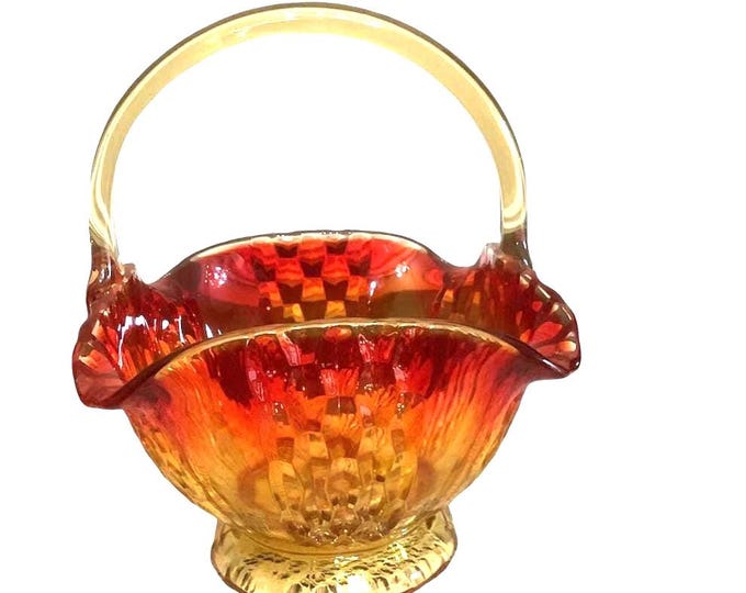 Indians Glass Canterbury Sunset Amberina Ten-Inch Basket, Centerpiece, Giftware