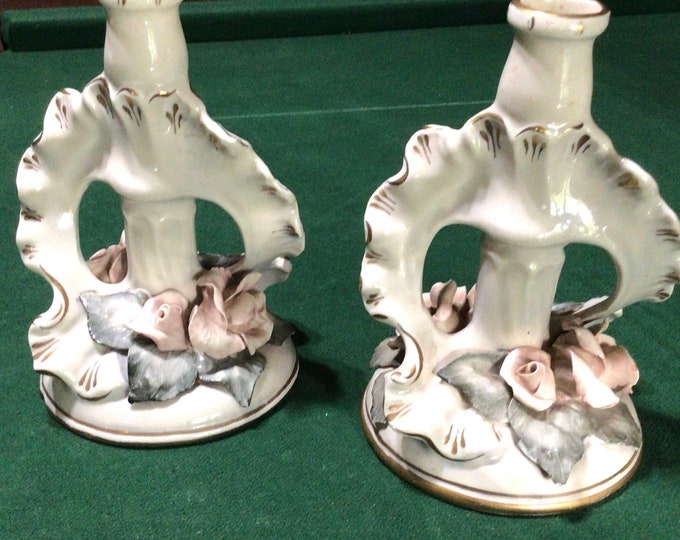Cordey  Floral Candlesticks, Capodimonte Style Candlesticks,  Victorian Style Home Decor, Giftware