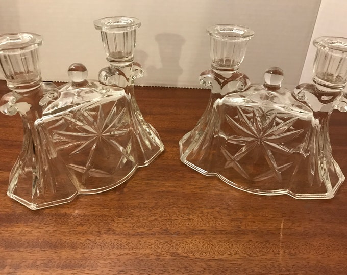 Double Light Candlestick Prescut Clear Anchor Hocking