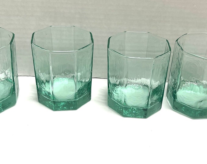 Libbey's Facet Green Old Fashioned Tumblers,  On The Rocks Glasses,  Barware Glass, Man Cave Gift, Whiskey Tumblers, Juice Tumblers