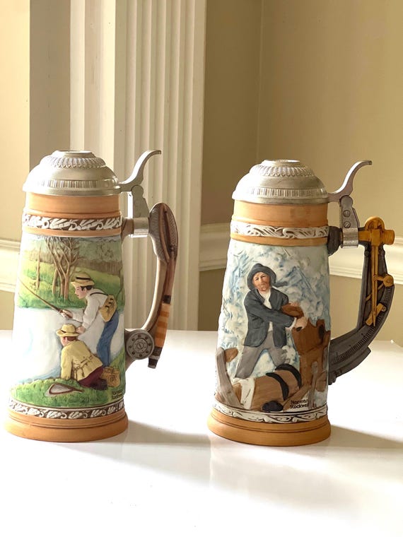 Vintage Norman Rockwell Collectible Beer Stein: Fishin' Pal