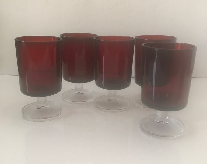 Ruby  Red Cordial Wine Glass,  Set of Five  French Luminarc Cordials Goblets