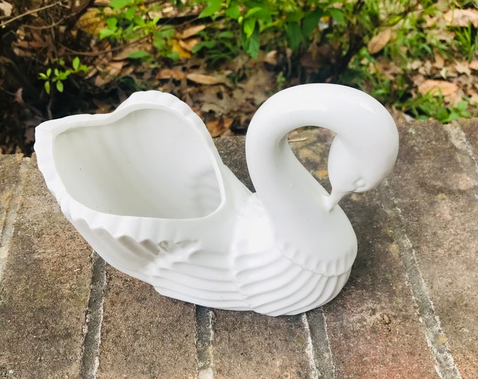 Vintage White Ceramic Swan Planter