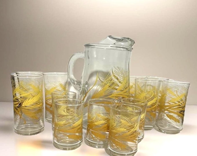 Wheat (Decal Decoration) Pitcher and Tumblers  by Libbey Glass Company