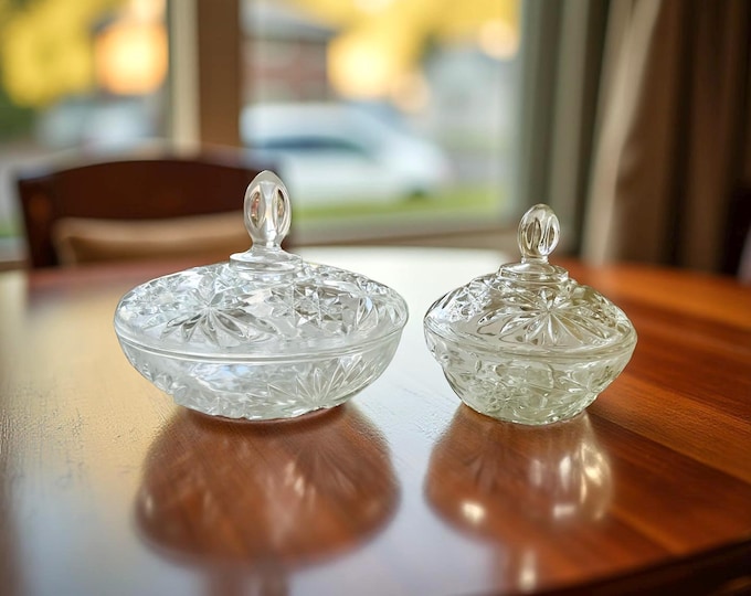Early American Prescut Clear Candy Dish; Anchor Hocking Clear Prescut Candy Bowl