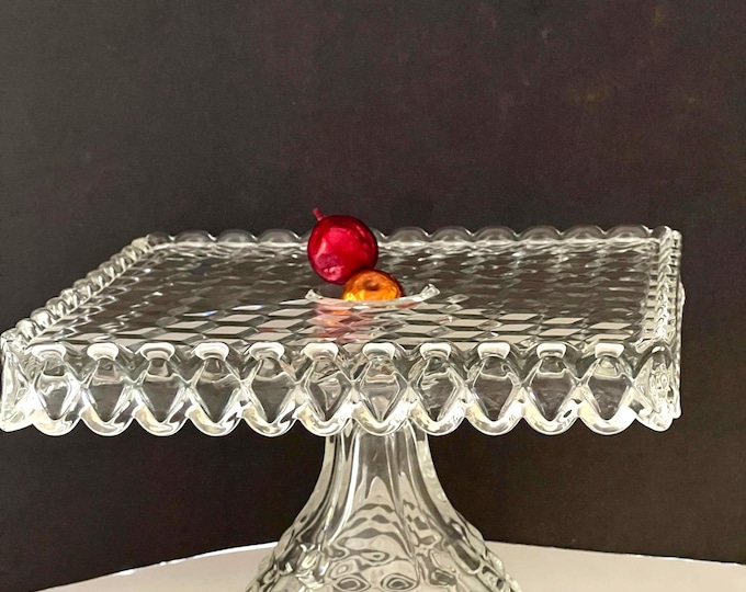 Fostoria American Square Cake Stand with Rum Well, Vintage Square Cube Design Cake Stand