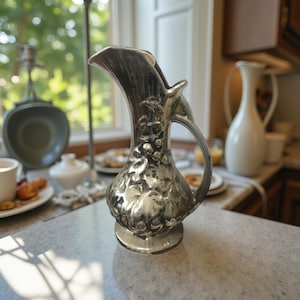 Jarrón vintage de plata antigua con forma de uva de Nelson McCoy Pottery, hecho a mano