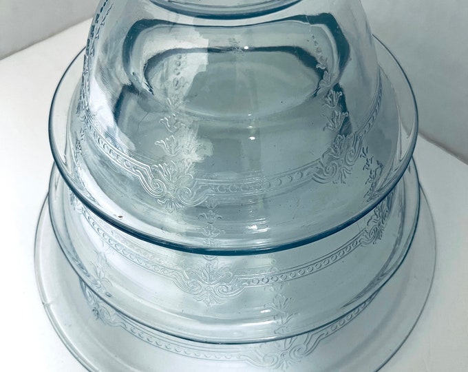 Anchor Hocking Sapphire Blue Philbe Bowls/ Fire King Light Blue Nesting Bowls, Vintage Mixing Bowls