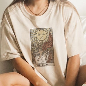 The Sun Tarot Shirt, Tarot Deck Card Shirt, Neutral Indie Tarot, Celestial Aesthetic, Mystical Shirt, Light Academia Clothing, Boho Gift