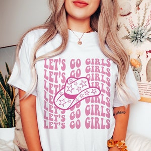 Vamos ir camisa retrô para meninas, festa temática de despedida de solteira, estética retrô ocidental, vaqueira formal, presente de festa de noiva, camiseta combinando para viagem de meninas