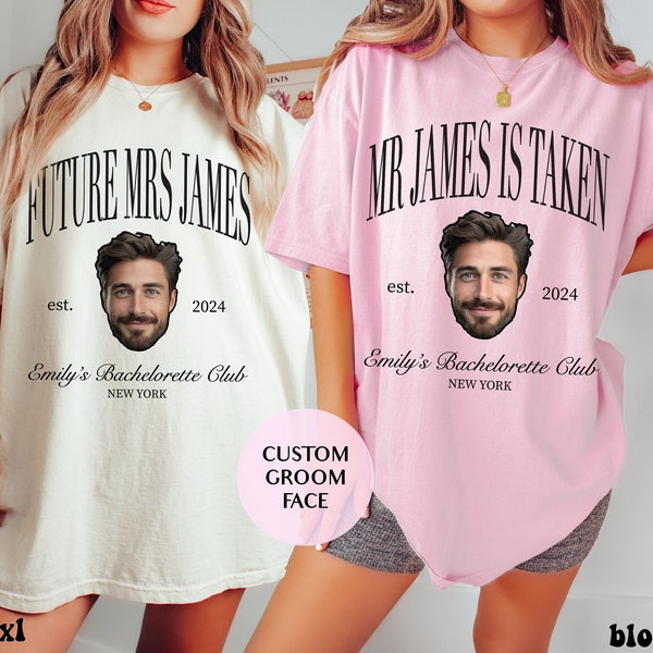 Future Mme, il est pris, visage de marié personnalisé, t-shirt drôle de groupe de célibataires assortis aux couleurs de confort, club social de Bach, cadeau de fiançailles de mariée à la mode