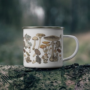 Mushroom Mug, Cottagecore Mug, Fungi Campfire Mug, Magic Mushroom, Hiking Mug, Mushroom Gift, Outdoor Enamel Mug, Forest Floor Mug, Woodland