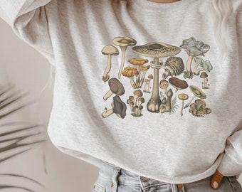 Mushroom Shirt, Vintage Illustration, Botanical Sweater, Cottagecore, 90s, Mushroom Sweatshirt, Retro Aesthetic, Vintage Style, Nature Lover