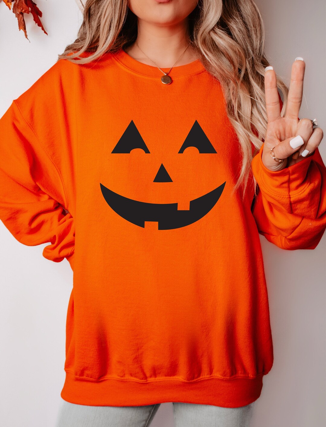 Halloween Pumpkin Face Drop Shoulder Sweater main image 1