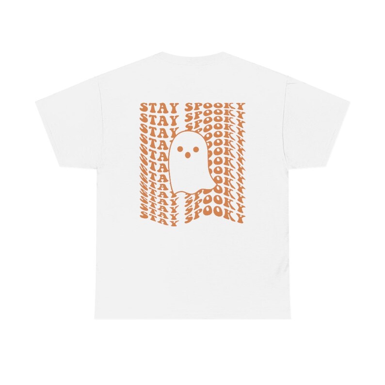 Stay Spooky Halloween Shirt, Cute Ghost Tee, Trendy Fall Shirt, Retro Halloween TShirt, Aesthetic Clothes, Preppy Y2k, Words on Back image 2