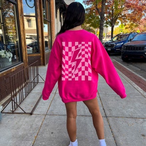 Checkerboard Lightning Bolt Sweatshirt, Trendy Crewneck, Aesthetic Shirt, Preppy Clothes, Checkered Y2k Oversized  Sweater, Gift for Teens