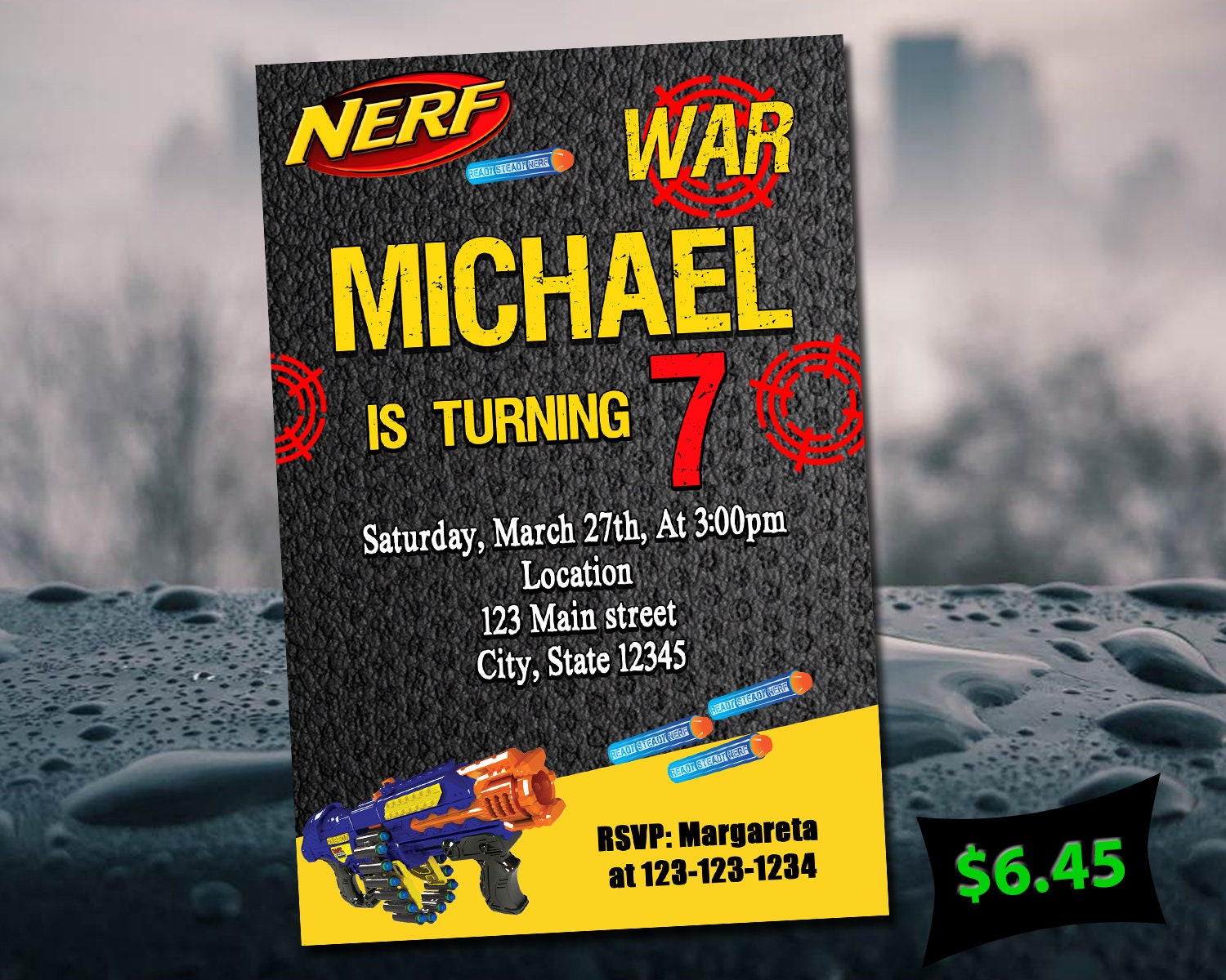 Nerf birthday invitation invitation for kids digital Etsy