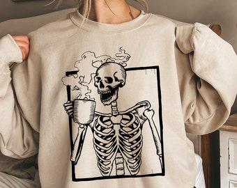 skeleton drinking coffee moletom com capuz