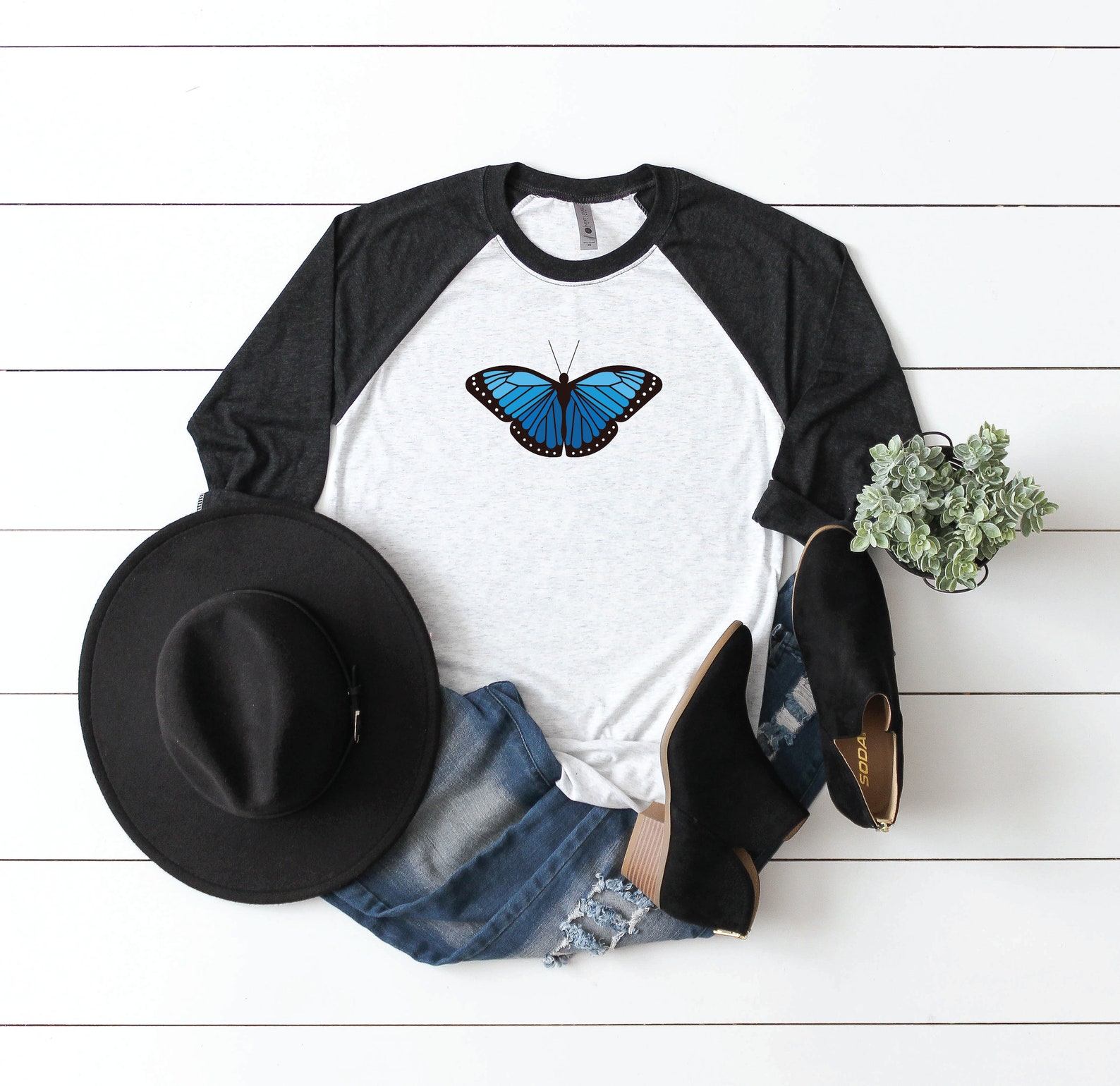 Blue Butterfly Shirt Beautiful Butterfly Shirt Cute Etsy