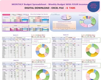WEEKLY Budget Planner Excel, Monthly Budget Tracker, Personal Finance Tracker, Finance Planner, Budget Calculator Spreadsheet