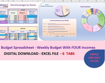 Hoja de cálculo de presupuesto mensual, Planificador de presupuesto SEMANAL, Rastreador de presupuesto mensual Excel, Rastreador de finanzas personales, Hoja de cálculo de calculadora de presupuesto