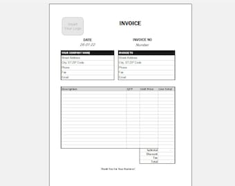 Plantilla de factura básica Cálculo automático de EXCEL, Formulario de factura comercial simple, descarga de plantilla de factura, factura imprimible