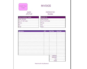Plantilla de factura básica Cálculo automático de EXCEL, Formulario de factura comercial simple, descarga de plantilla de factura, factura imprimible