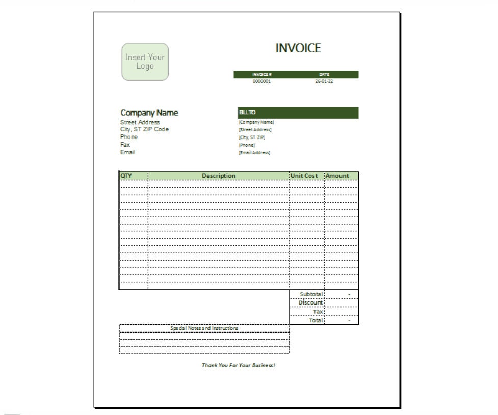 invoice template excel auto calculation simple business etsy