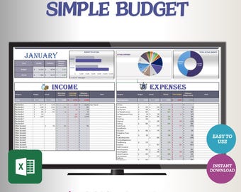 Presupuesto mensual simple en Excel, Presupuesto digital, Seguimiento de finanzas personales, Planificador de finanzas, Hoja de cálculo de calculadora de presupuesto, Planificador de ahorros