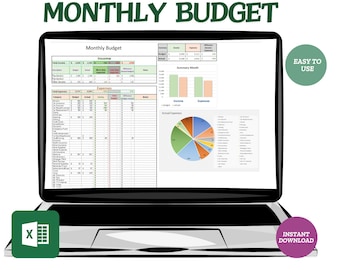 Presupuesto mensual simple en Excel, presupuesto digital, seguimiento de finanzas personales, planificador financiero, hoja de cálculo para calcular el presupuesto, descarga de plantillas