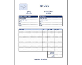 Plantilla de factura básica Cálculo automático de EXCEL, Formulario de factura comercial simple, descarga de plantilla de factura, factura imprimible