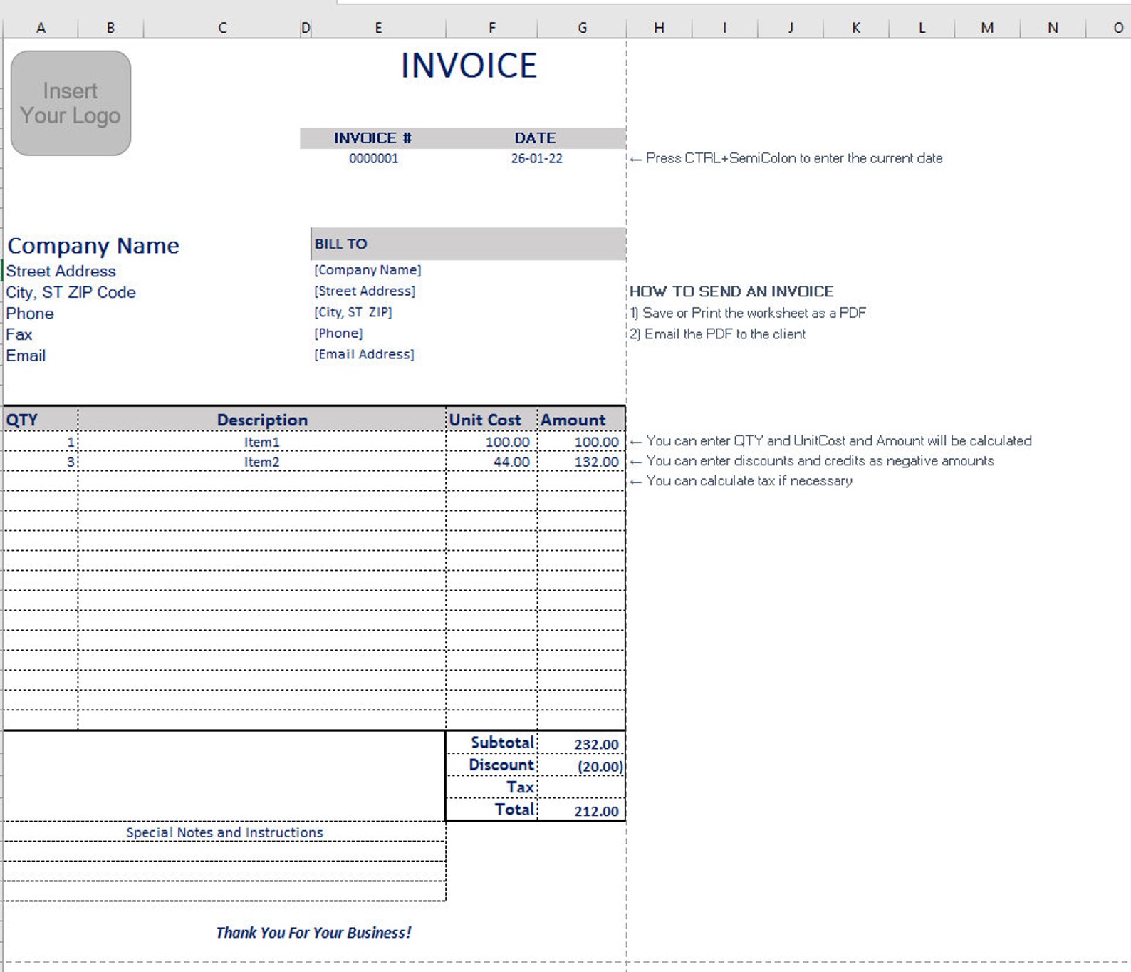 Invoice Template EXCEL Auto Calculation, Simple Business Invoice Form ...