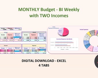 Simple BI WEEKLY Budget Excel, Monthly Budget Tracker, Personal Finance Tracker, Finance Planner, Budget Calculator Spreadsheet