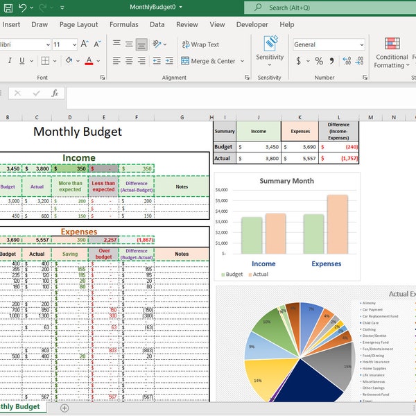 Simple Monthly Budget Excel, Digital Budget, Personal Finance Tracker, Finance Planner, Budget Calculator Spreadsheet, Template Download