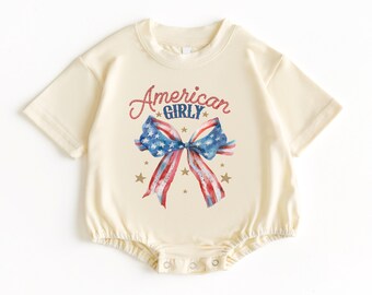 American Girl T Shirt Bubble Romper, Baby Bodysuit, Fourth of July Baby Outfit, 4th of July Shirt, Independence Day Shirt, 4th of July