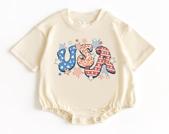 USA T Shirt Bubble Romper, 4th Of July Baby Shirt, Fourth Of July Baby Outfit, Baby Bodysuit, Baby Tees, 4th Of July Tee, USA Baby Romper