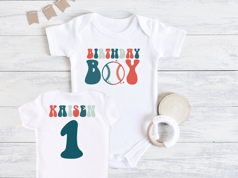 Baseball Birthday Baby Bodysuit, Baseball Birthday, Baby Bodysuit, First Birthday Outfit, Baseball Birthday Shirt, Birthday Boy Shirt image 1