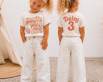 Camiseta de cumpleaños Young Wild & Three, camiseta de tercer cumpleaños para niña, camiseta de tercer cumpleaños, camiseta de cumpleaños genial, camiseta de cumpleaños para niña, tercer cumpleaños