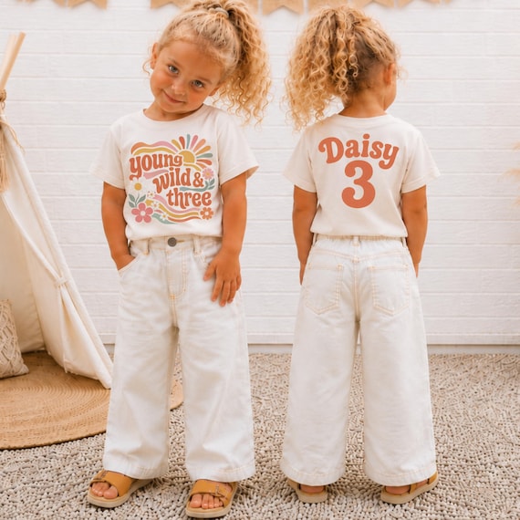 Young Wild & Three Birthday Shirt, Girl Third Birthday Tee, Third Birthday Shirt, Groovy Birthday Shirt, Birthday Girl Shirt, 3rd Birthday