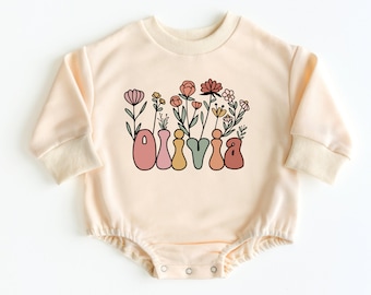 Personalized Bubble Romper Sweatshirt, Custom Baby Bodysuit, Baby Girl Outfit, Bubble Romper, Baby Girl Clothes, Custom Baby Gift, Baby Gift