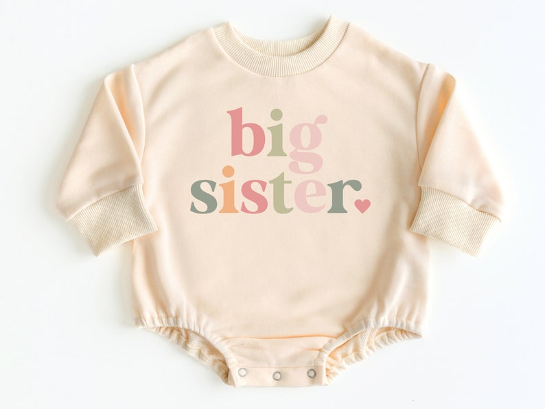 Big Sister Baby Bubble Romper Sweatshirt, Big Sister Gift, Baby Bodysuit, Baby Girl Outfit, Pregnancy Announcement, Bubble Romper, Baby Gift image 1